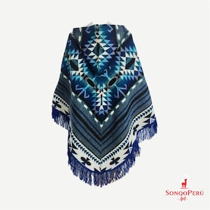 Alpaca Poncho with Native Pattern - Red Triangular Design - Native Pattern - Handmade Poncho