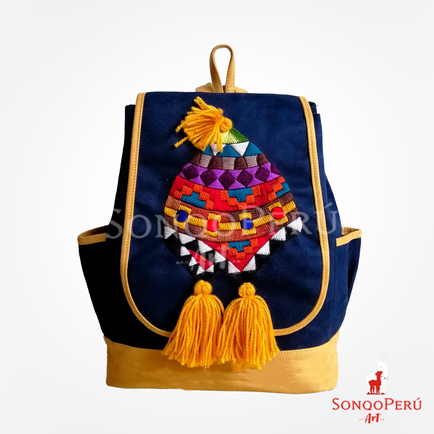 Andean Embroidered Suede Backpack: Peruvian Artisan Design  display picture 3