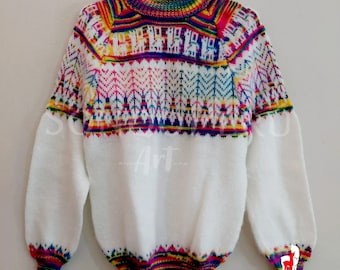 Handmade Peruvian Wool Sweater: Colorful Knit Winter Jumper