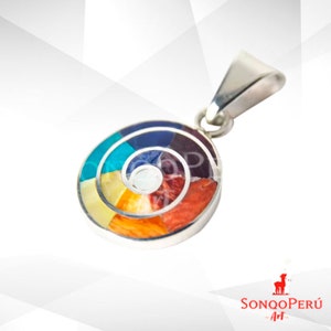 Pachamama pendant made of 950 silver inlaid with natural stones, Peruvian jewelry, Sterling Silver&#39;CUSTOMIZABLE JEWELRY
