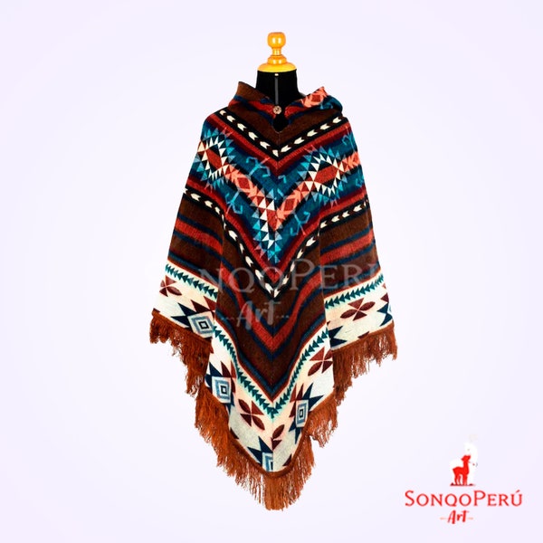 Alpaca poncho, Unisex alpaca poncho. V Shaped style. Ecuadorian poncho. brown wool poncho. Native alpaca poncho Poncho. Beautiful poncho