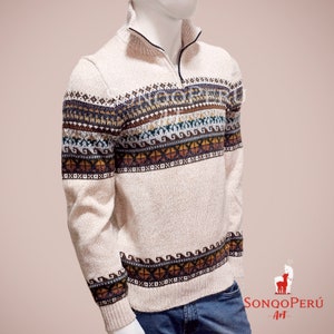Beige alpaca sweater, Peruvian sweater, men&#39;s sweater