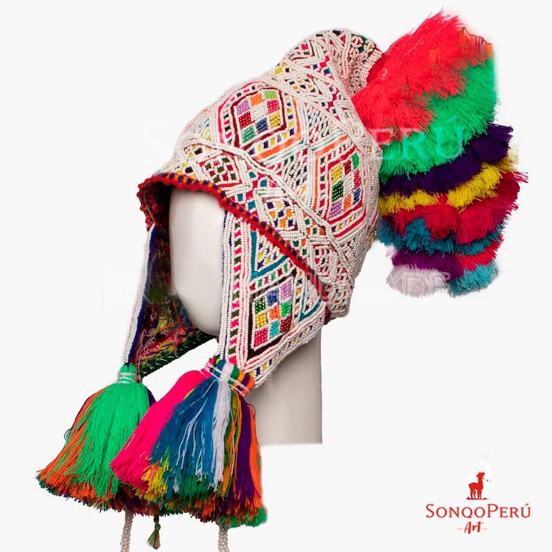 Peruvian Shaman Chullo Hat: Handwoven Beaded Q display picture 1