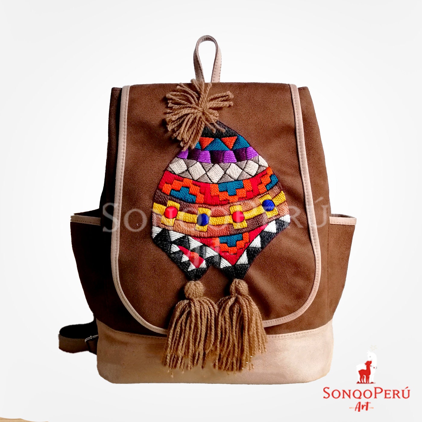 Andean Embroidered Suede Backpack: Peruvian Artisan Design  display picture 2