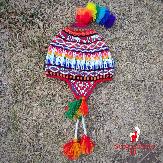 Handmade Beaded Peruvian Chullo: Colorful Winter Hat - Etsy display picture 3