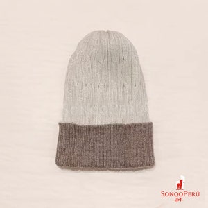 Cream and Taupe Reversible Alpaca Beanie, Alpaca wool winter hat Cream and Taupe, Beanie hat made of baby alpaca wool, Beanie Hat Alpaca