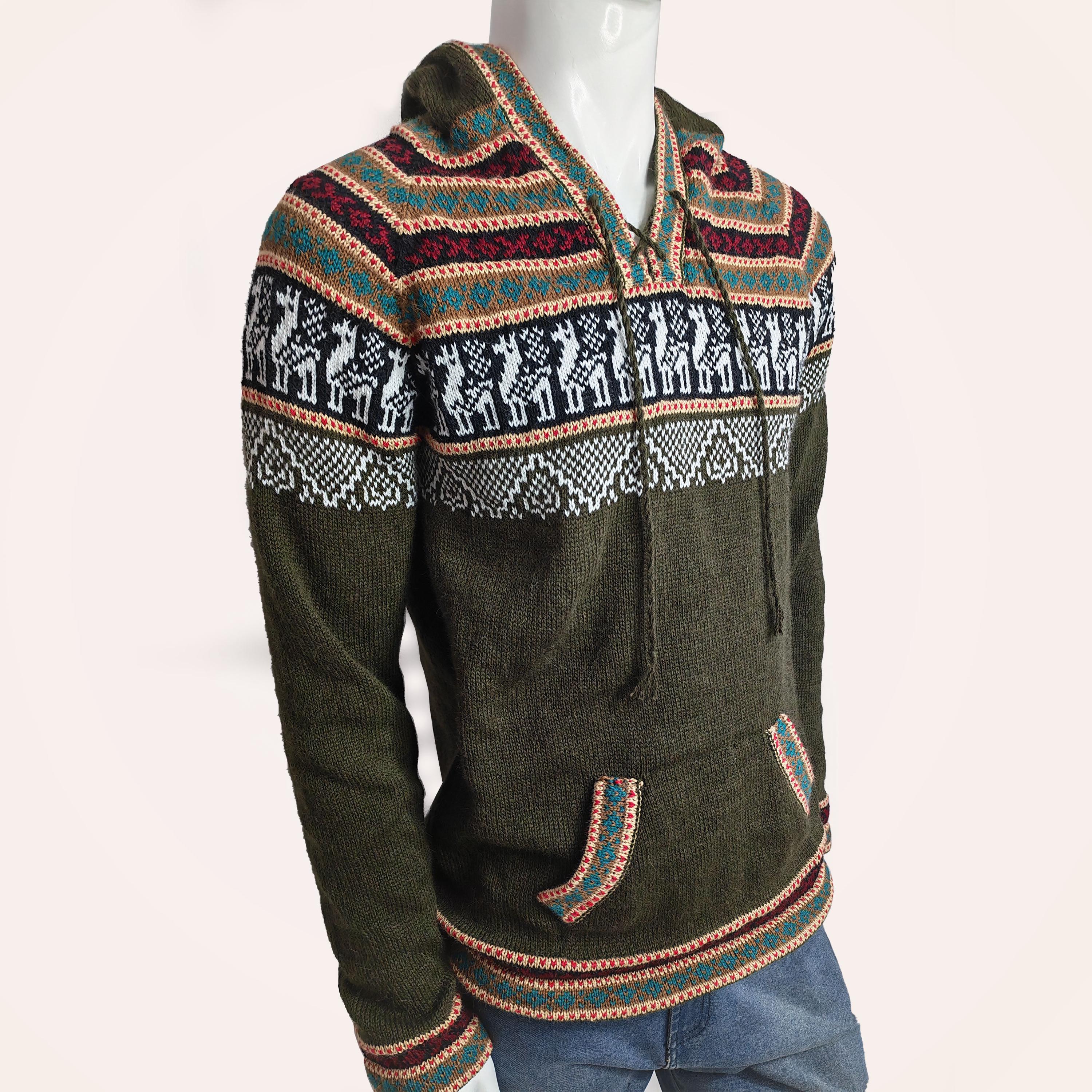 Handwoven Alpaca Hooded Sweater - Peruvian Green
