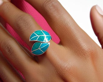 FINAL SALE Green coca leaf ring | Handmade silver 950 | Inlaid jewels | Sterling silver | Peru jewelry | Adjustable ring, Cuzco art