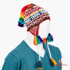 Peruvian beaded chullo, chullo quero, peruvian mystic shaman hat, handmade chullo, colorful winter chullo, typical peruvian chullo