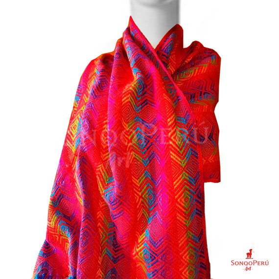 Fair Trade 100% Alpaca Shawl Inca Designs 100% Alpaca Fine Knit Reversible Shawl with Large Inca  main image 3