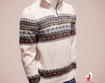 Suéter de alpaca peruana: jersey de punto cálido para hombre