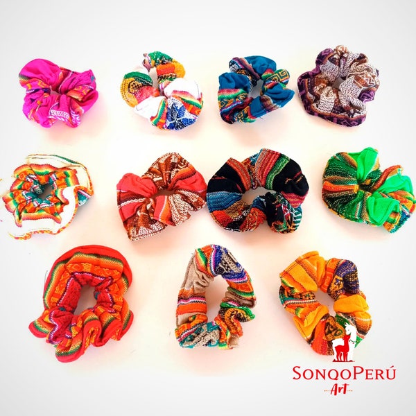 Set of 2 Scrunchies/Multicolor Manta hair ties/Ponytail holder/Peruvian Scrunchies/Andean Design Scrunchie/Colets/Boho/ colet/ Hair Ties