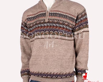 Suéter Alpaca Cardigan para hombre, suéter de lana para hombre, suéter beige real, elegante suéter de alpaca hecho a mano para hombre, AlpacaCardigan de punto a mano