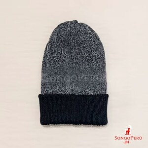 Reversible beanie Black and light gray, Alpaca wool winter hat Black and light gray, Beanie hat made of baby alpaca wool, Alpaca Beanie