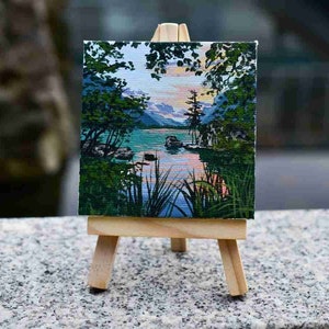 4x4 Original Artwork, Mini Canvas Acrylic Landscape Painting