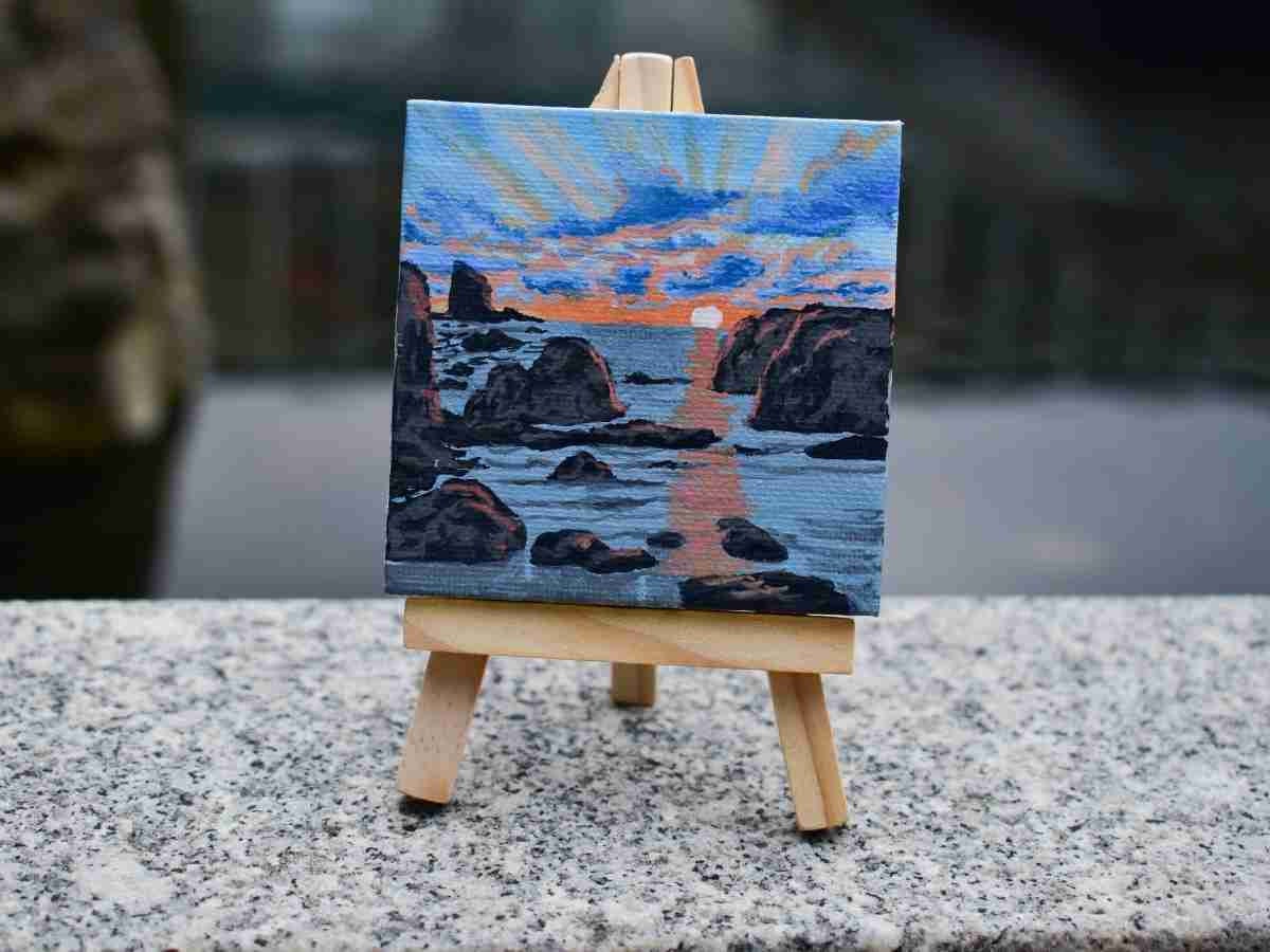 Original Small Acrylic Landscape Painting on Canvas 3x3 Sunset and Rocky Lake Mini Painting Acrylic on Canvas Mini Painting Tiny Art Etsy