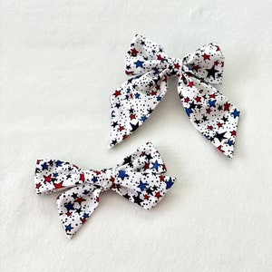 Stars Hair Bow, Schoolgirl Hair Bow, Pinwheel Hair Bow, Red White and Blue Bow, Sailor Stars Hair Bow, 4th of July Bow, Blue Stars Bow
