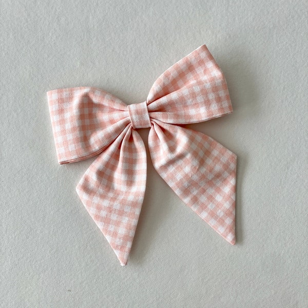 Pink Gingham Hair Bow, Plaid Hair Bow, Checkered Hair Bow, Girl Hair Bow, Oversized Hair Bow, Gingham Hair Bow, Sailor Bow, Pinwheel Bow