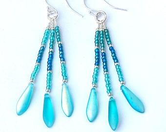 Beach Vibes Teal Dangle Earrings - 925 Sterling Silver Ear Wires