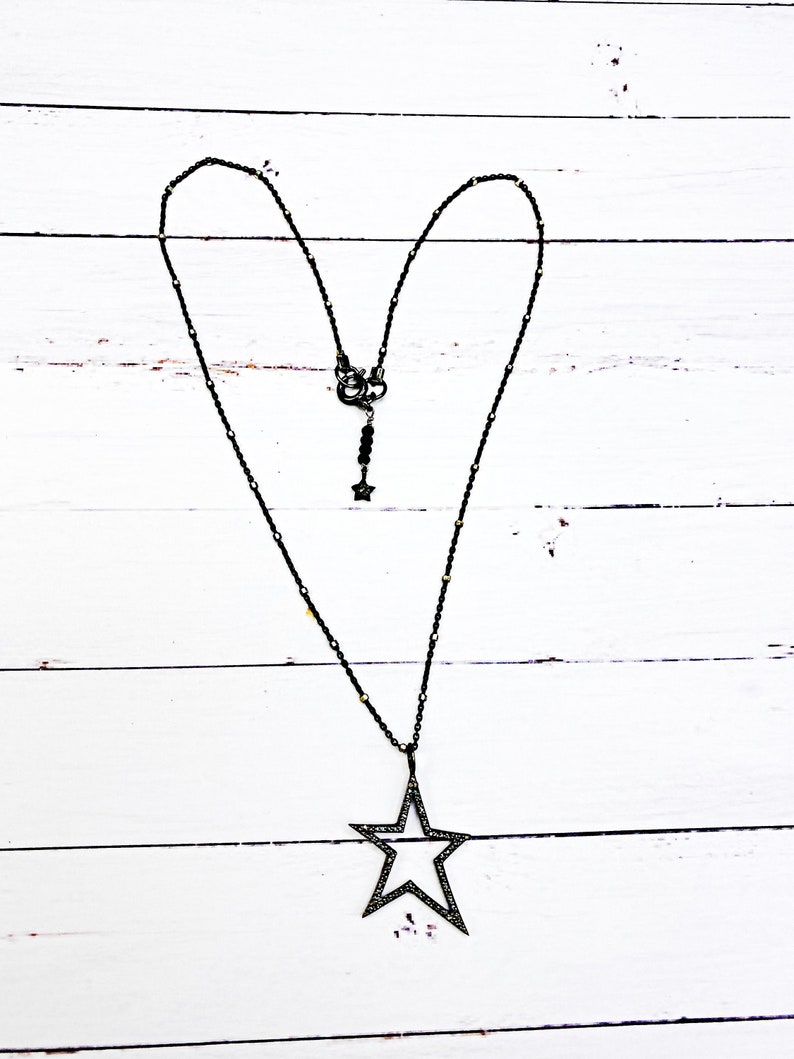 Gift for Daughter Gift for Girlfriend Gift for Her Christmas Gift for Her Diamond and Oxidized Sterling Silver Star Pendant Necklace