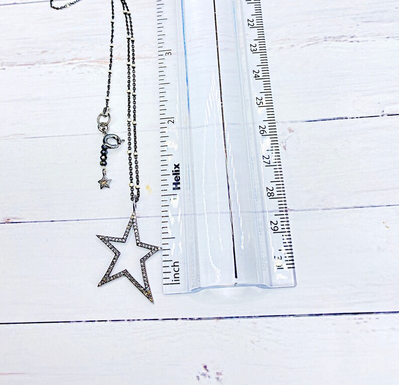 Gift for Daughter Gift for Girlfriend Gift for Her Christmas Gift for Her Diamond and Oxidized Sterling Silver Star Pendant Necklace