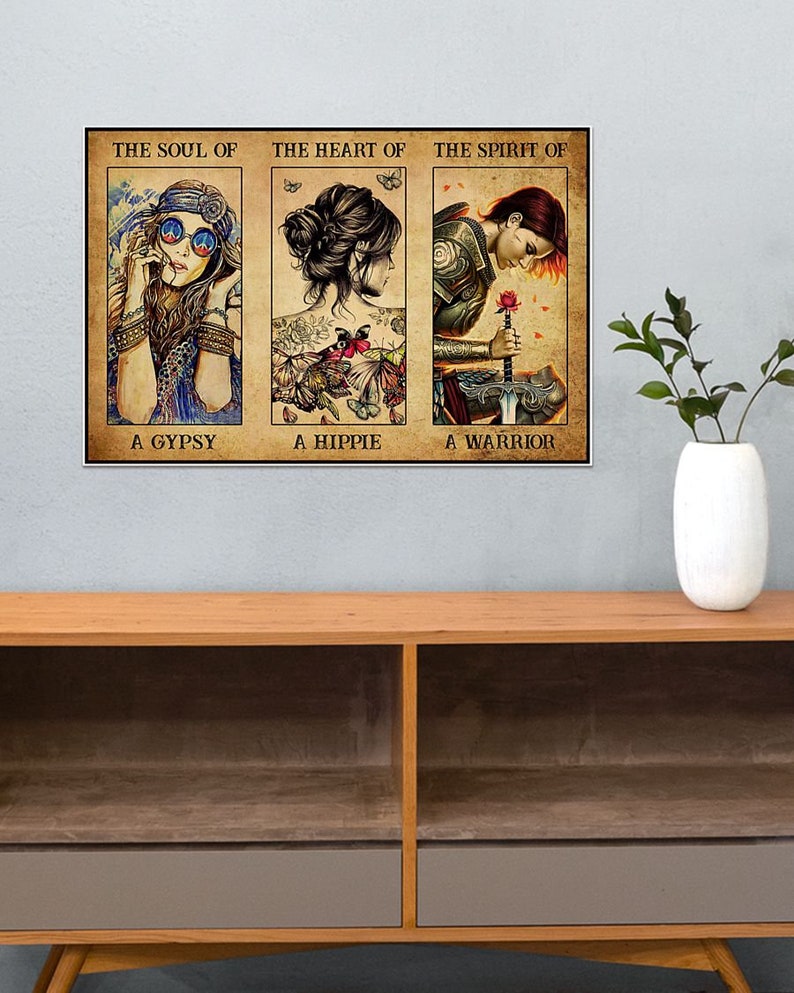 Hippie Girl Poster No Frame Print in US The Soul of a Gypsy The Heart of a Hippie The Spirit of a Warrior Poster Wall Art Decor