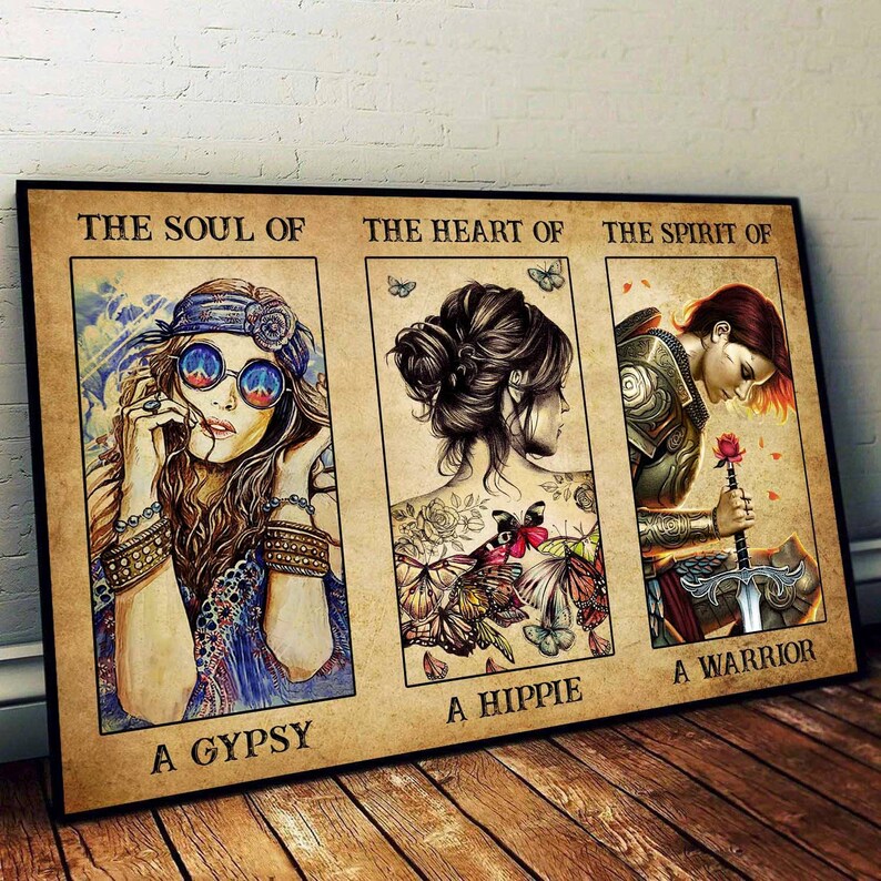 Hippie Girl Poster No Frame Print in US The Soul of a Gypsy The Heart of a Hippie The Spirit of a Warrior Poster Wall Art Decor