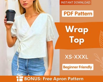 Wrap Top Sewing Pattern | Top Pattern | Women Sewing Pattern | Blouse Pattern | Sewing Patterns Women Blouse | Tie Top Blouse Women Pattern