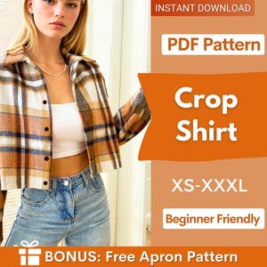 クロップシャツの縫製パターン、長袖クロップシャツ、レディースシャツジャケットの縫製パターン、レディースの縫製パターン、シャケットの縫製パターン