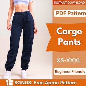 Patrón de pantalones cargo, Patrón de pantalones, Patrón de costura de pantalones para mujer, Patrón de costura para mujer, Pantalones con bolsillos, Pantalón cargo, Patrón para mujer