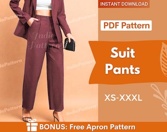 Suit Pants Pattern | Sewing Patterns | Trousers Sewing Pattern | Wide Leg Pants Pattern | Sewing Pattern Pants Women Sewing | Women Pattern