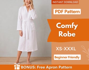 Women Robe Sewing Pattern, Bath Robe Beginner Pattern, Kimono Sewing Pattern, Beach Cover Pattern, Bathrobe Pattern, Women Sewing Pattern