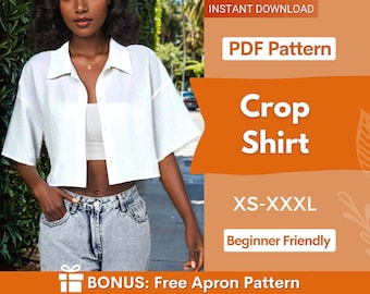 Crop Shirt Sewing Pattern, Women Shirt Pattern, Short Shirt Pattern, Sewing Pattern, Women Sewing pattern, Shirt Pattern, Beginner Sewing