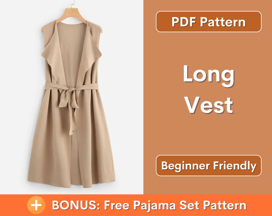 Vest Pattern Sewing Pattern PDF Women Vest Pattern Long - Etsy