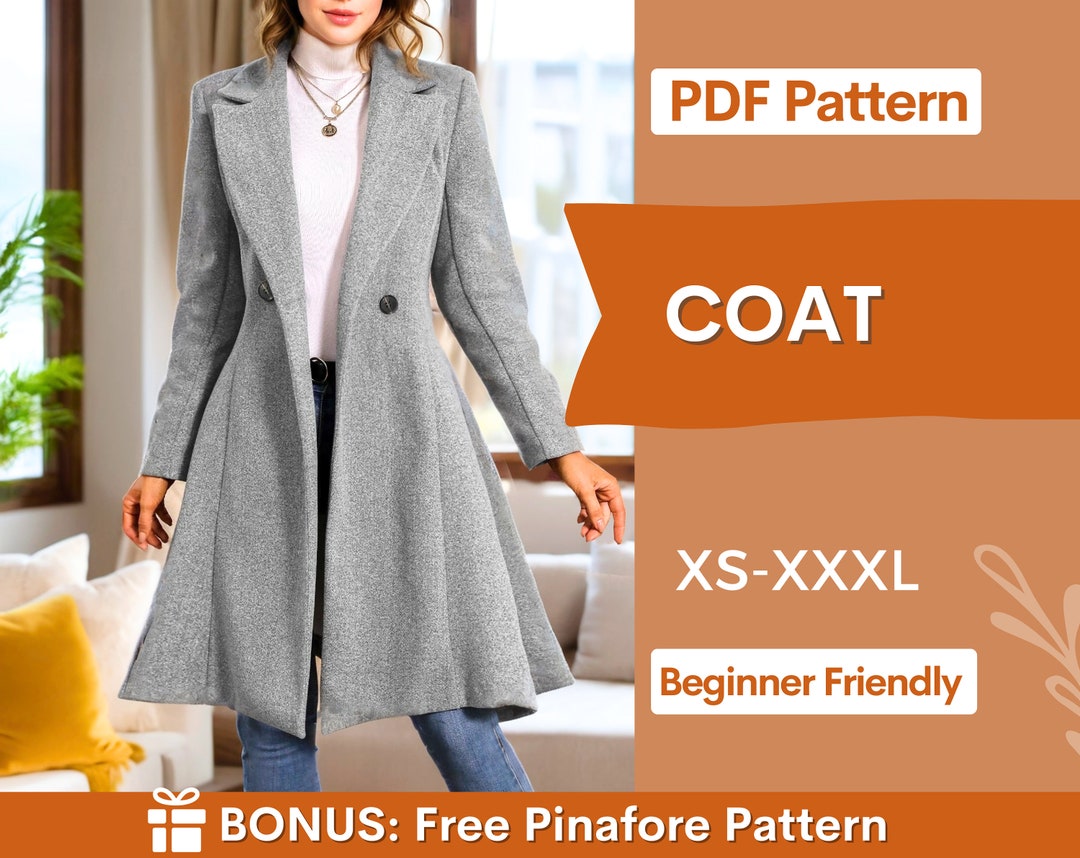 Coat Pattern Winter Coat Sewing Pattern Long Coat PDF Pattern Winter