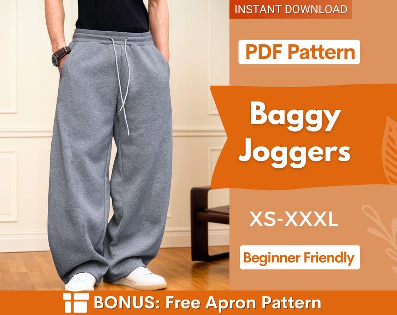 Patron de couture pour pantalon de jogging ample pour homme | Patron de jogging pour hommes | Patron de couture pour homme | Patron de pantalons de survêtement | Patron de pantalons pour hommes image 1