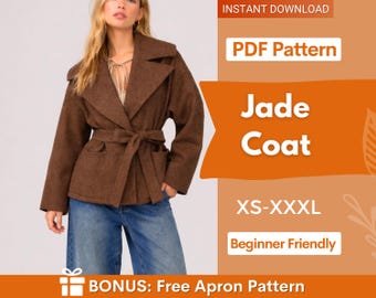 Coat Sewing Pattern with Lining | Winter Coat Sewing Pattern | Belted Coat Pattern | Winter Jacket Sewing Pattern PDF | Women Sewing Pattern