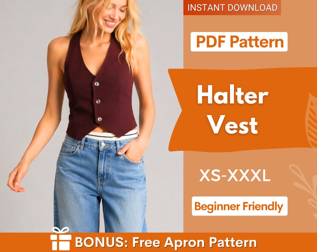 Halter Vest Sewing Pattern | Waistcoat Pattern | Women Sewing Pattern ...