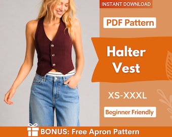 Halter Vest Sewing Pattern | Waistcoat Pattern | Women Sewing Pattern | Vest Pattern | Cropped Waistcoat Pattern |  Beginner Sewing Pattern