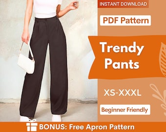 Wide Leg Pants Pattern | XS-XXXL | Trendy Pants Sewing Pattern | Pants Pattern | Sewing Pattern, Women Sewing Pattern | High waisted pants