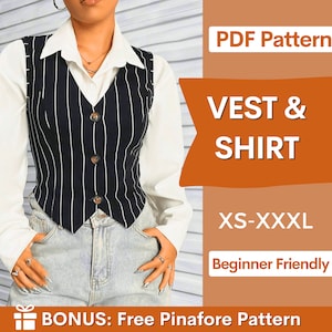 Vest & Shirt Sewing Pattern | Sewing Pattern for Women | Sewing Patterns | Vest Pattern | Shirt Pattern | Sewing Patterns, Waistcoat Pattern