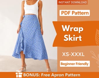 Wrap Skirt Pattern | Maxi Skirt Pattern | Women Sewing Pattern | Sewing Patterns | Summer Skirt Sewing pattern | Ruffle Hem Wrap Skirt