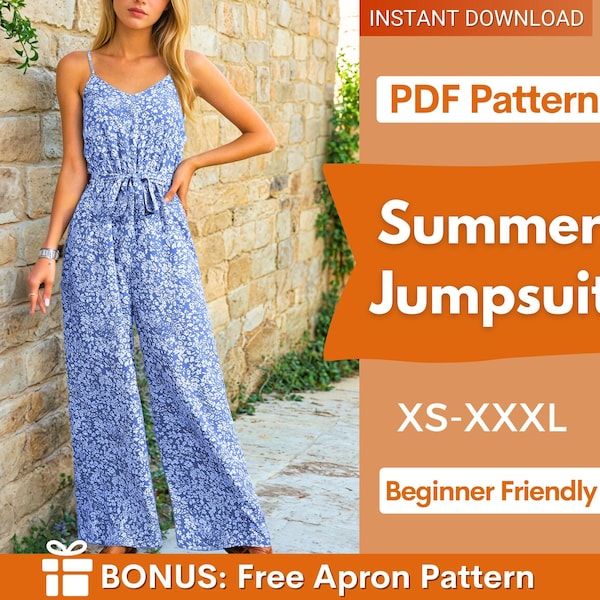 Schnittmuster Overall für Frauen | Latzhose Schnittmuster | Damen Jumpsuit Schnittmuster | Schnittmuster Frauen | Sommerkleid Schnittmuster Jumpsuit
