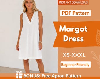 Summer Dress Sewing Pattern | XS- XXXL | Easy Dress Sewing Pattern | Mini Dress Pattern | Women Sewing Pattern, Beginner Dress Pattern