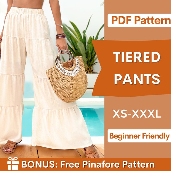 Tiered Pants Pattern | Women Pants Sewing Pattern | Wide Leg Pants Pattern | Pants Pattern | Sewing Patterns | Women Sewing Pattern