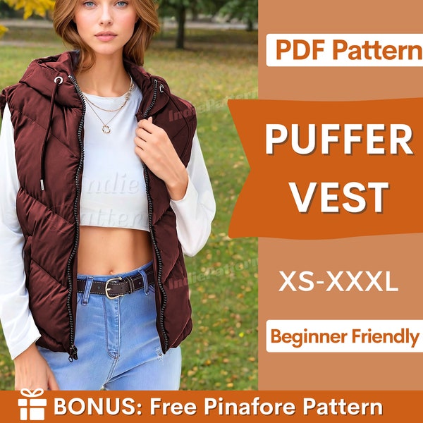 Puffer Vest Pattern | Hoodie Puffer Vest | Hooded Vest | Women Sewing Pattern | Jacket Pattern | Vest Pattern | Sewing Patterns