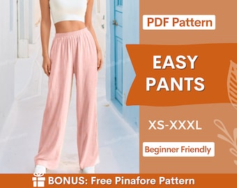 Patron de couture de pantalons pour femmes | Patron de pantalon | Patron de pantalon | Patron de couture femme | Patron PDF de pantalon taille haute | Taille élastique