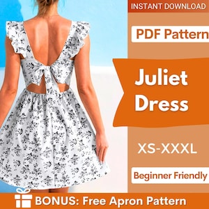 Patrón de costura para vestido con lazo en la espalda / Patrón de vestido de verano / Patrón de costura de vestido / Patrón de vestido de mujer / Patrones de costura para mujer, Patrón de vestido