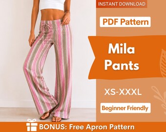 Mila Pants Sewing Pattern | XS-XXXL | Flare Pants | Pants Sewing Pattern | Wide Leg Pants | Low Waist Pants Women Sewing Pattern