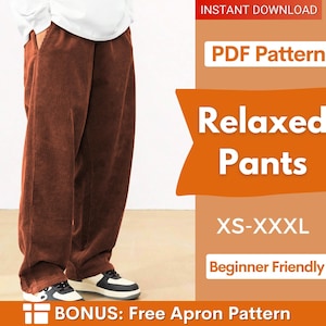 Patrón de pantalones para hombre / Patrón de pantalones para hombre / Patrón de costura para hombre / Pantalones con bolsillos / Patrón de costura para hombre / Cinturilla elástica